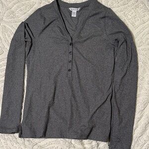 Athleta Charcoal Henley Long Sleeve Top